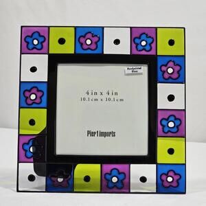 PIER 1 Imports Hand Painted Stained Glass Square Desktop Frame For 4"x4" Photo